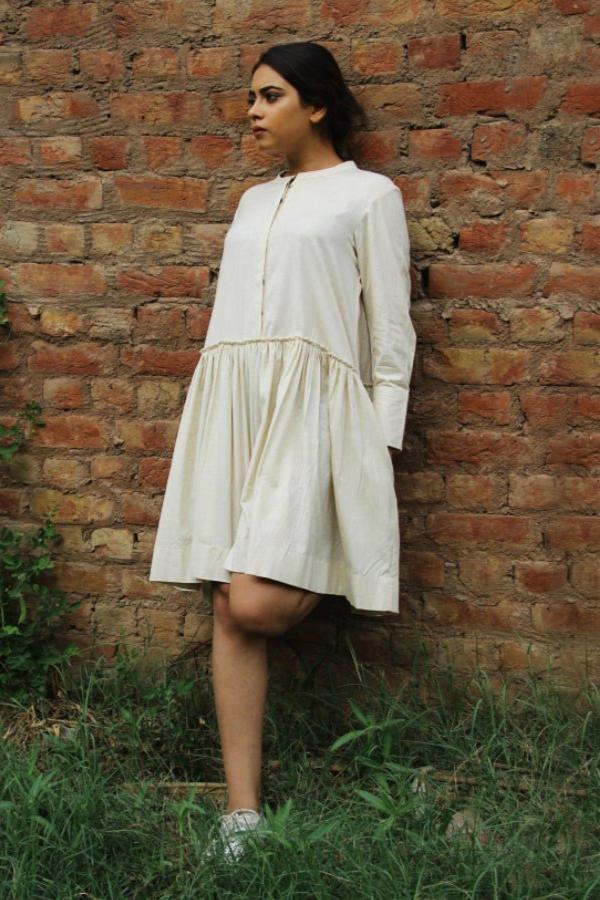 Gray Off White Knee Length Tennis Dress