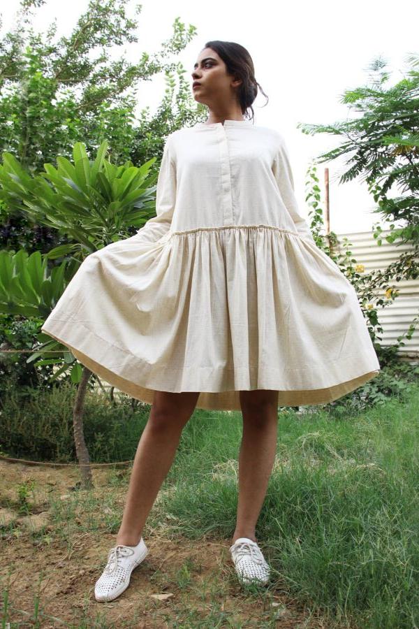 Gray Off White Knee Length Tennis Dress