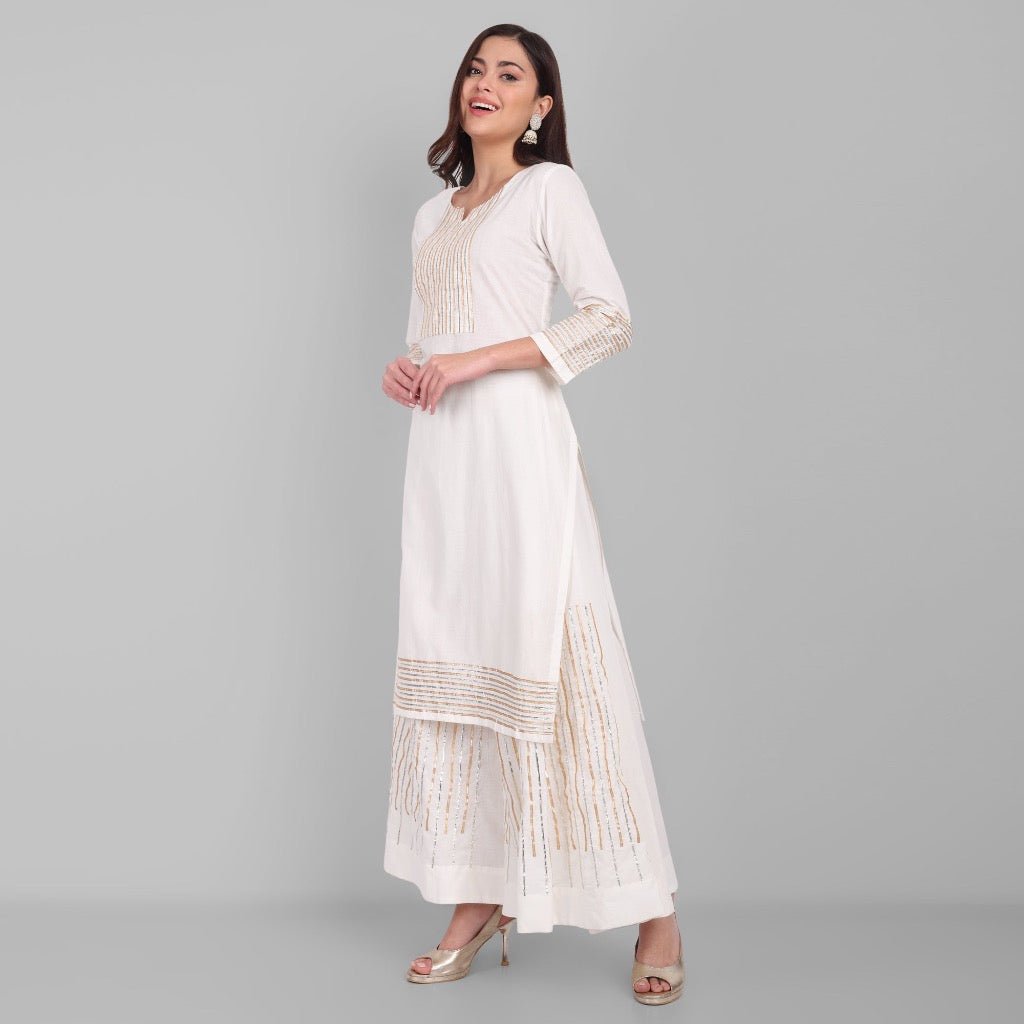 Gray Offwhite Dhanak Kurta and Sharara - Set of 3