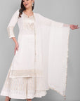 Gray Offwhite Dhanak Kurta and Sharara - Set of 3