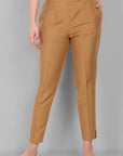 Old Gold Straight Cotton Silk Pant with Pockets