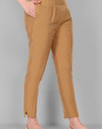 Old Gold Straight Cotton Silk Pant with Pockets