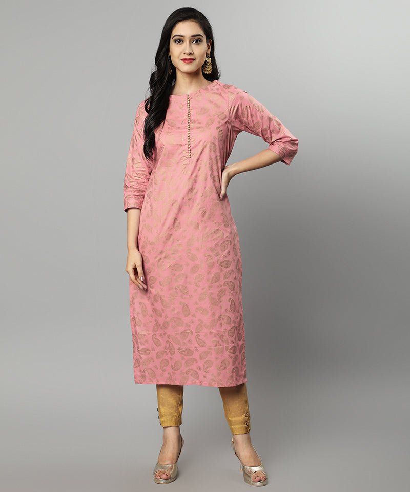 Rosy Brown Peach Khaddi Print Meher Kurta