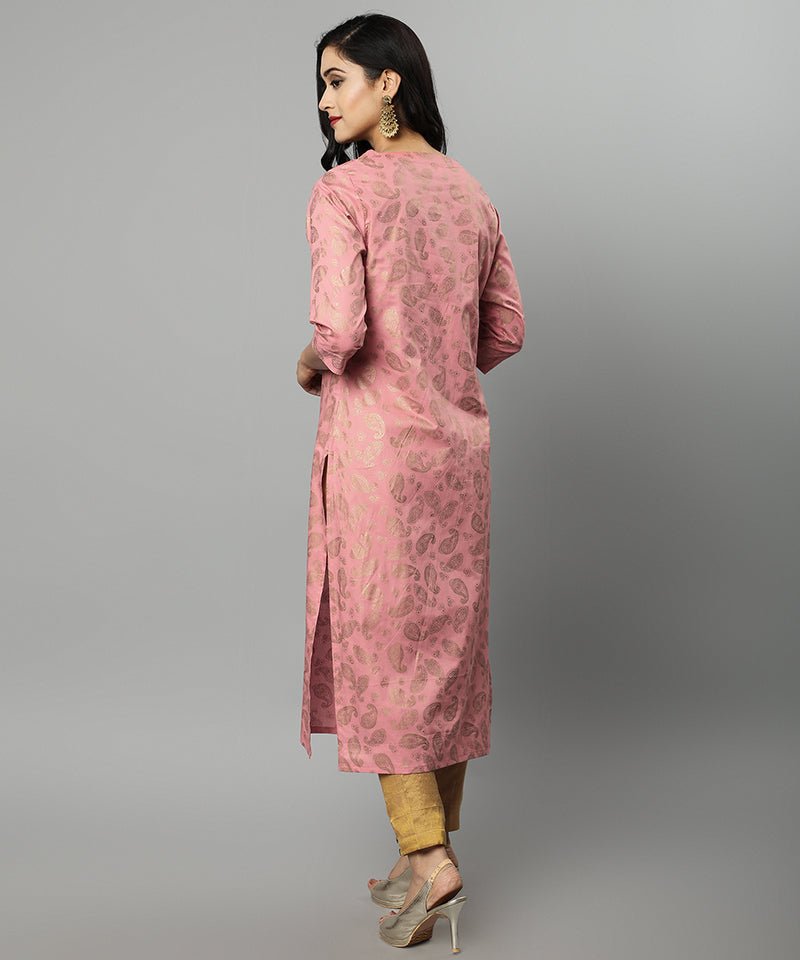 Rosy Brown Peach Khaddi Print Meher Kurta