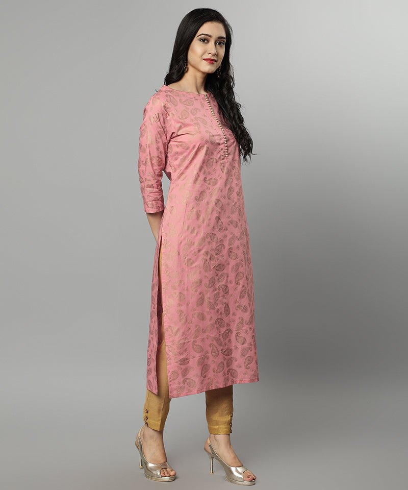 Rosy Brown Peach Khaddi Print Meher Kurta