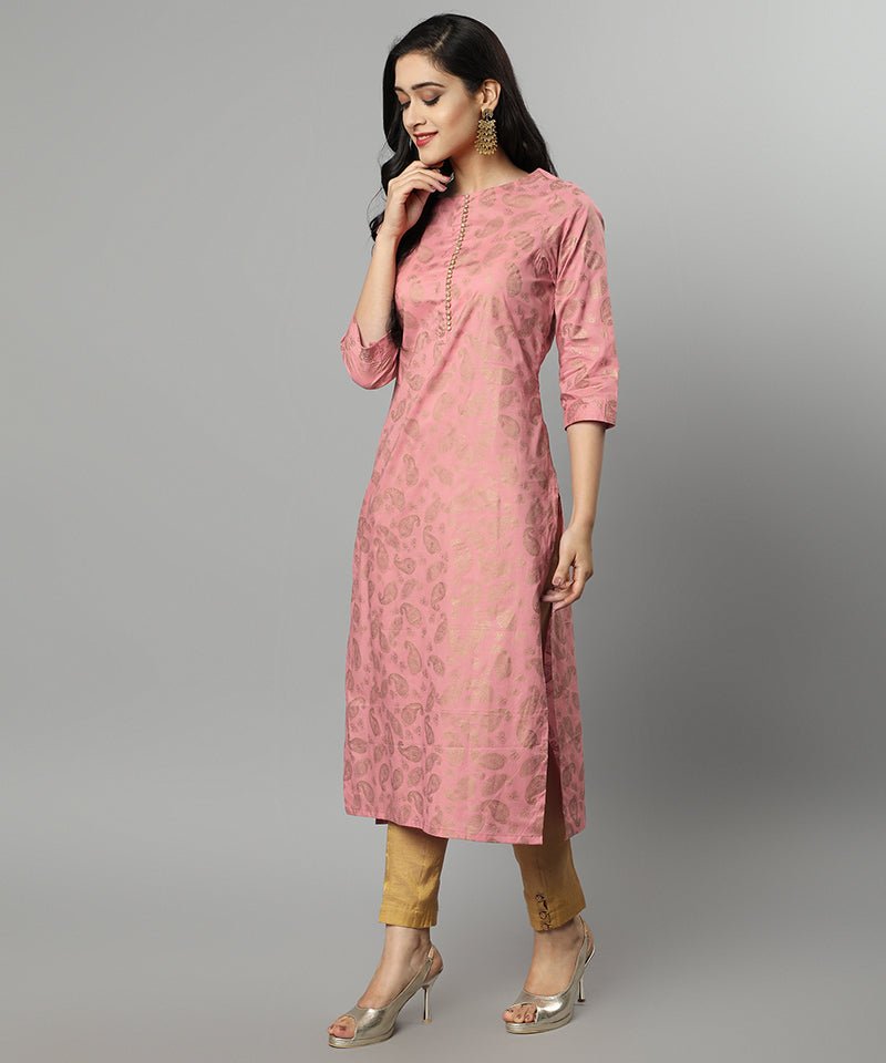 Tan Peach Khaddi Print Meher Kurta