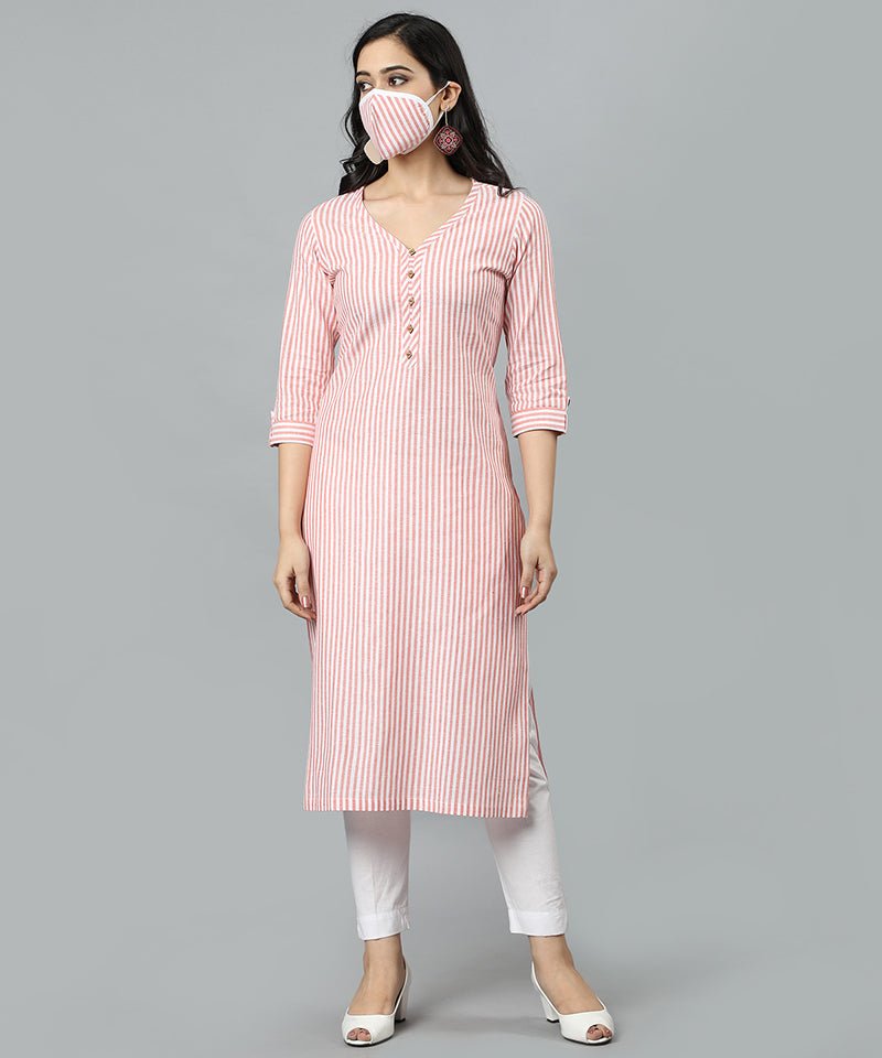 Gray Peach V Neck Candy Cane Kurta