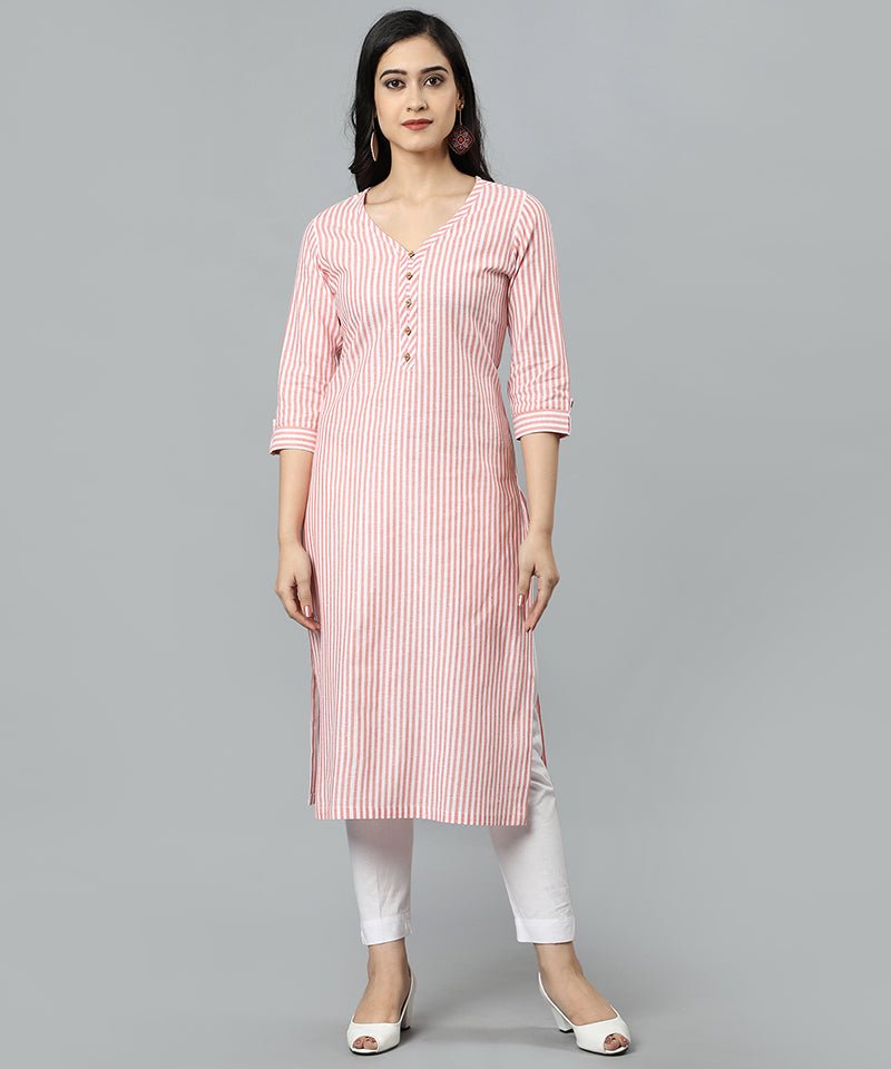 Gray Peach V Neck Candy Cane Kurta