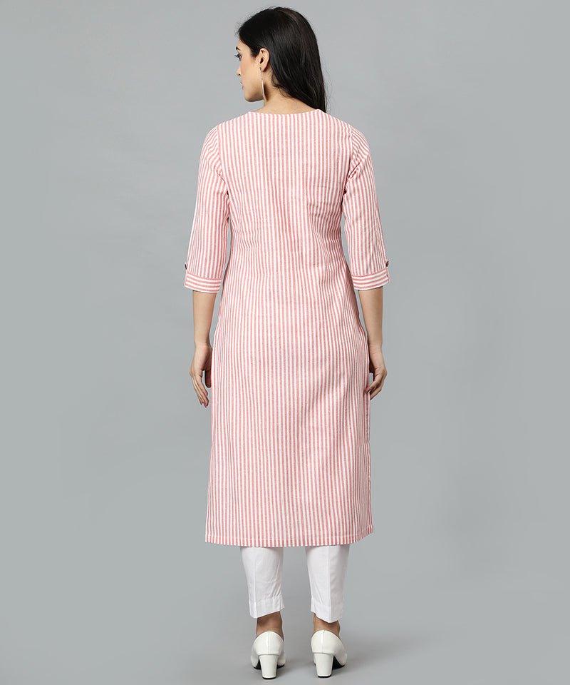 Thistle Peach V Neck Candy Cane Kurta