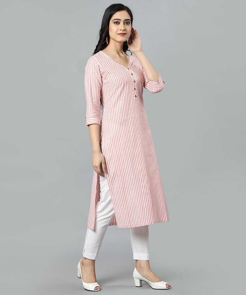 Thistle Peach V Neck Candy Cane Kurta