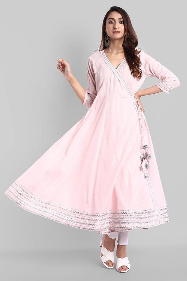 Pink Gota Angarkha Kurta Leggings Set