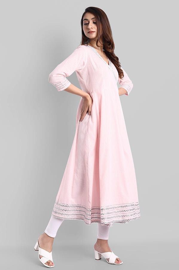 Pink Gota Angarkha Kurta Leggings Set