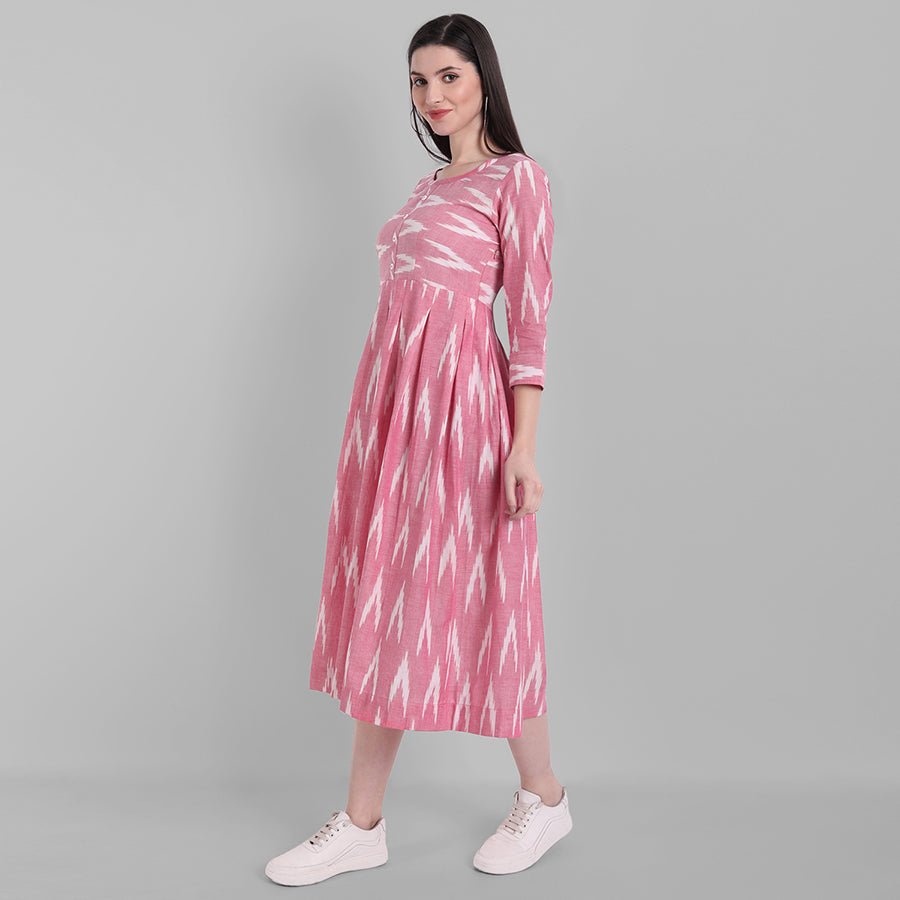 Gray Pink Ikkat Knee-length Dress