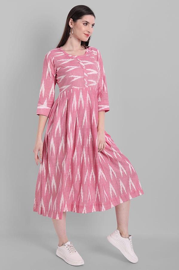 Gray Pink Ikkat Knee-length Dress