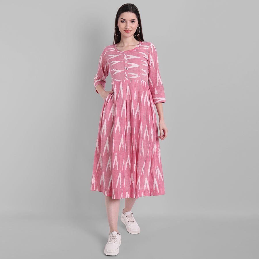 Gray Pink Ikkat Knee-length Dress