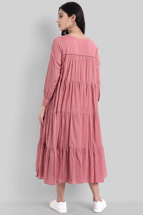 Pink Mul Cotton Graduated Long Dress