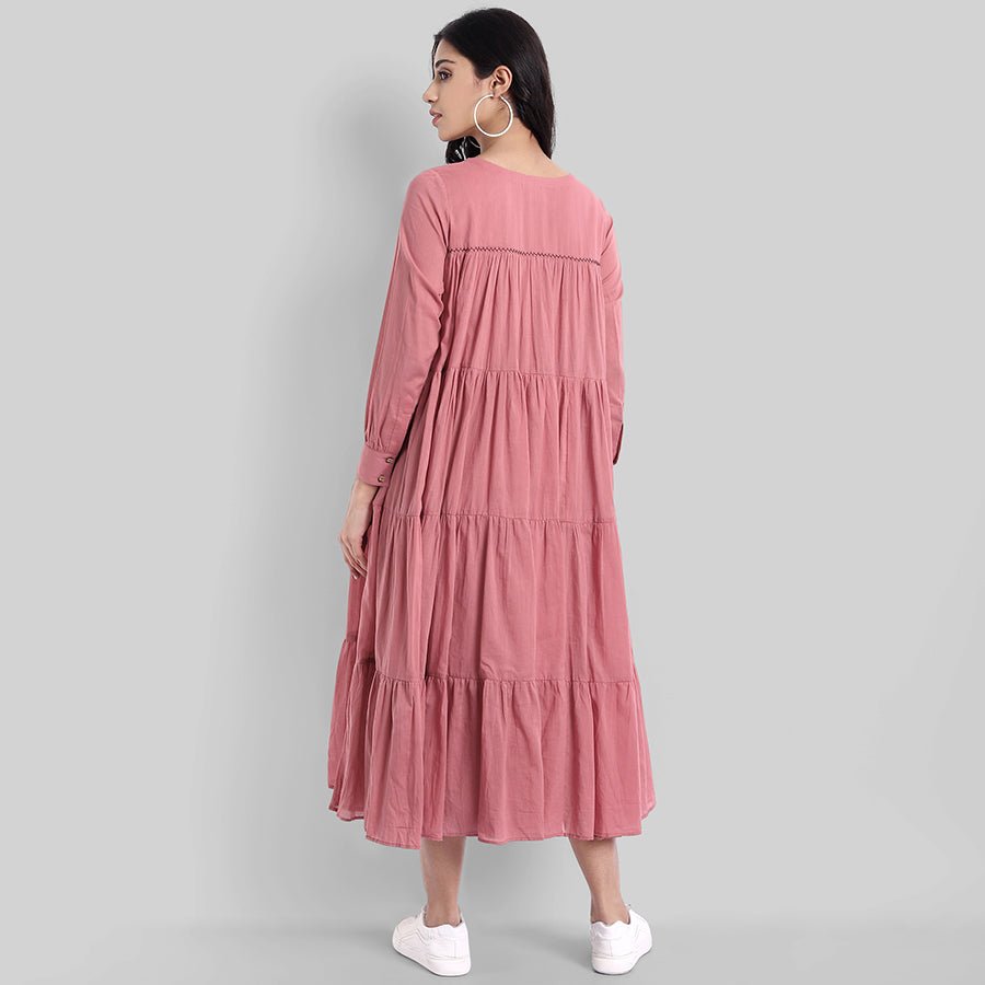 Pink Mul Cotton Graduated Long Dress