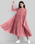 Pink Mul Cotton Graduated Long Dress