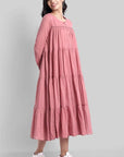 Pink Mul Cotton Graduated Long Dress