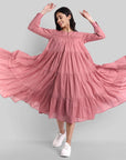 Pink Mul Cotton Graduated Long Dress