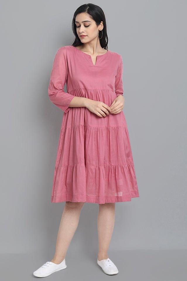 Pale Violet Red Pink Mul Cotton Graduated Short Dress