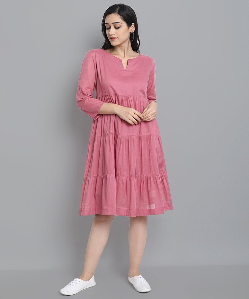 Pale Violet Red Pink Mul Cotton Graduated Short Dress