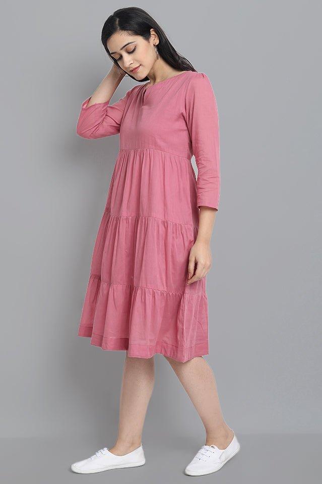 Dark Gray Pink Mul Cotton Graduated Short Dress