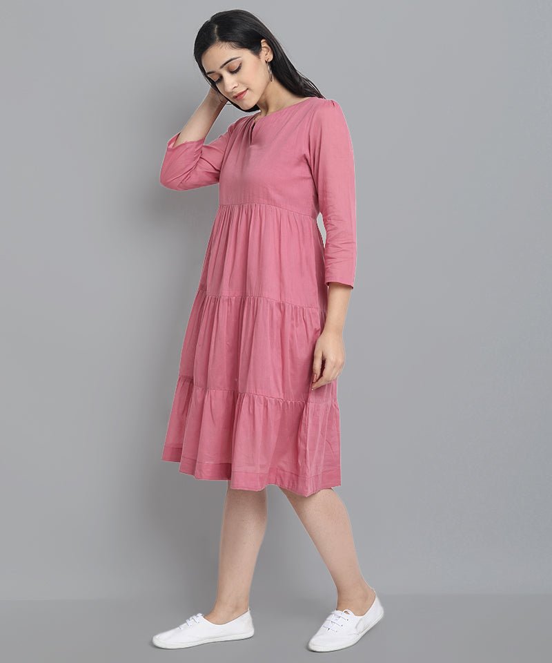 Dark Gray Pink Mul Cotton Graduated Short Dress