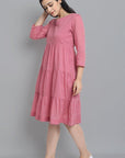 Dark Gray Pink Mul Cotton Graduated Short Dress