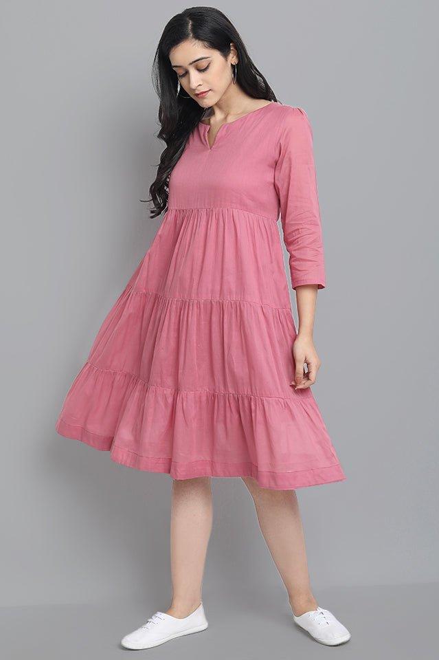 Dark Gray Pink Mul Cotton Graduated Short Dress