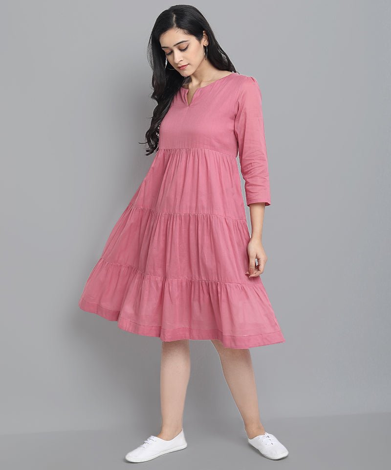 Dark Gray Pink Mul Cotton Graduated Short Dress