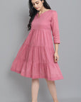 Dark Gray Pink Mul Cotton Graduated Short Dress