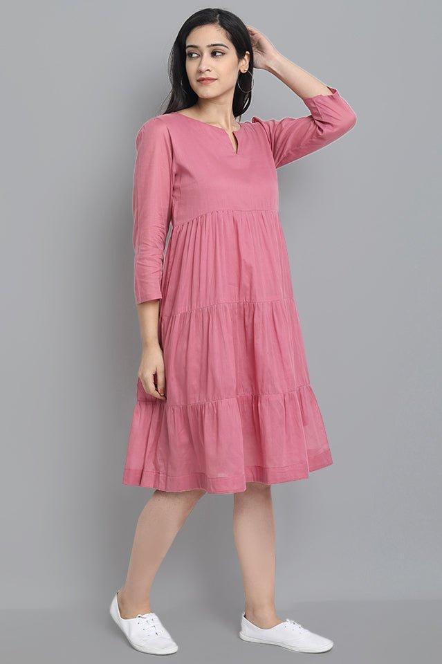 Dark Gray Pink Mul Cotton Graduated Short Dress