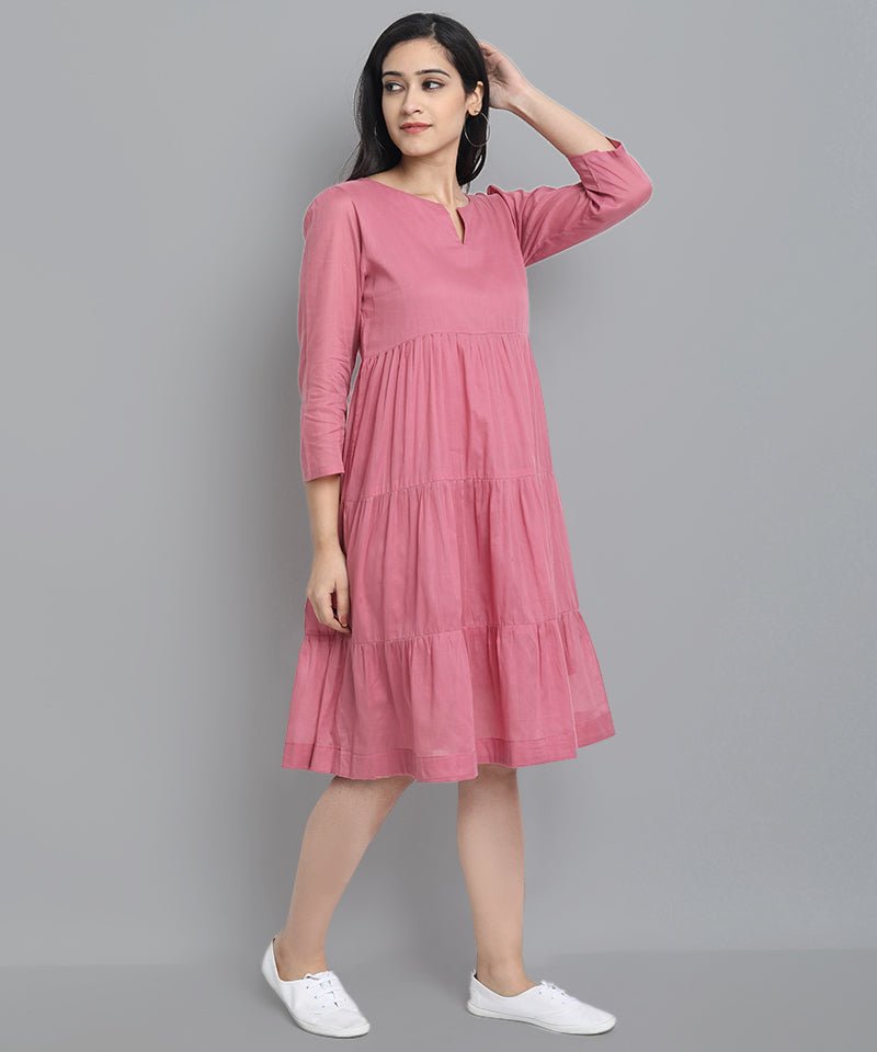 Dark Gray Pink Mul Cotton Graduated Short Dress