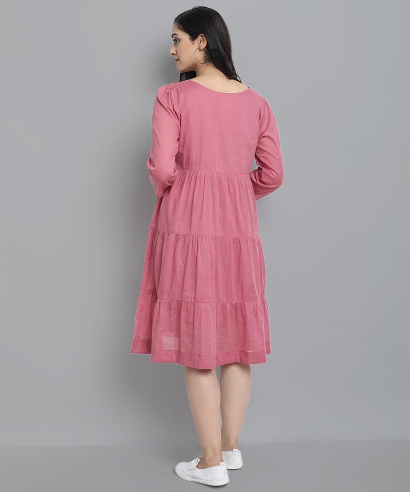 Pale Violet Red Pink Mul Cotton Graduated Short Dress