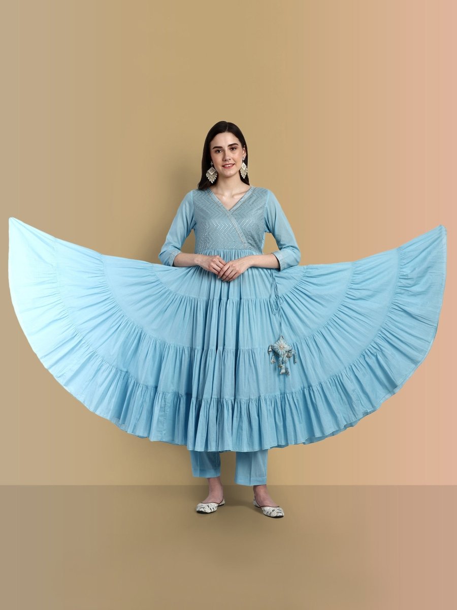 Powder Blue Graduated Anarkali - Set of 3