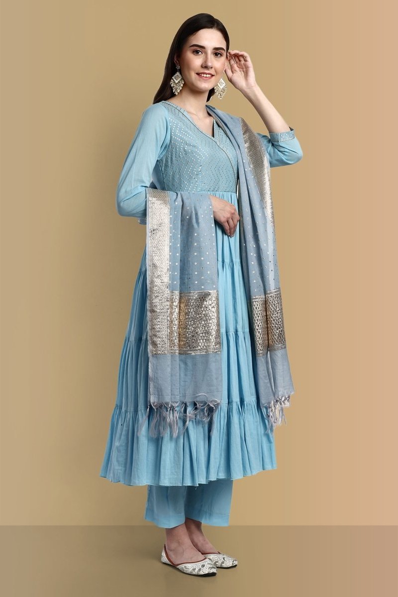 Powder Blue Graduated Anarkali - Set of 3