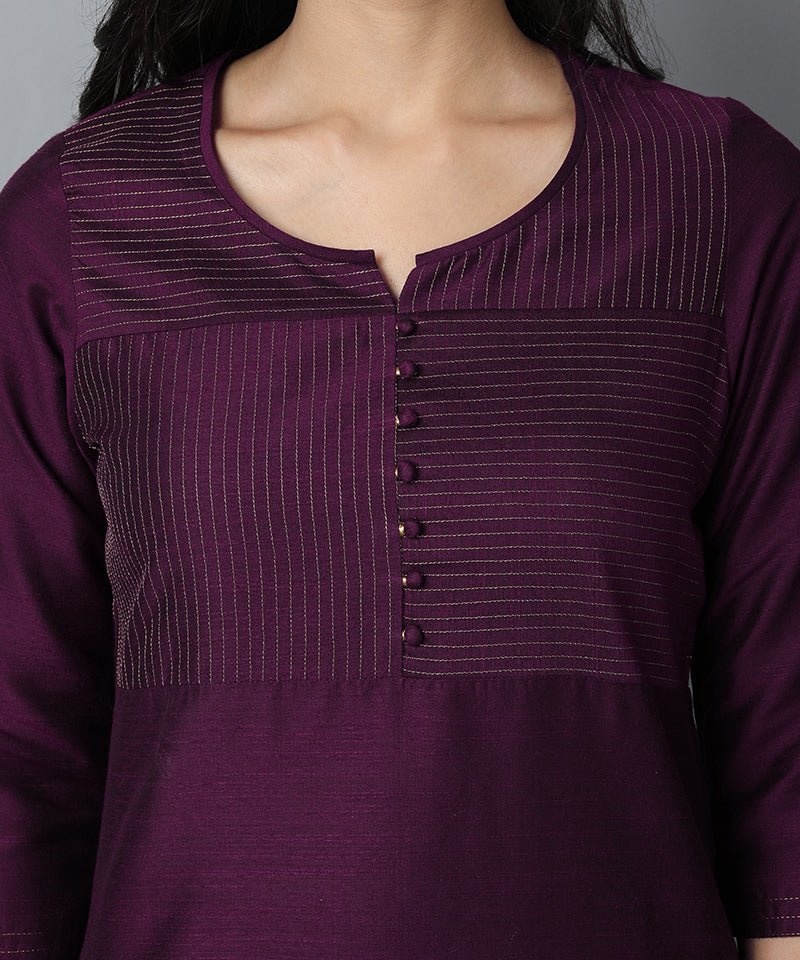 Dark Slate Gray Purple Silk Sonapani Kurta Pants Set