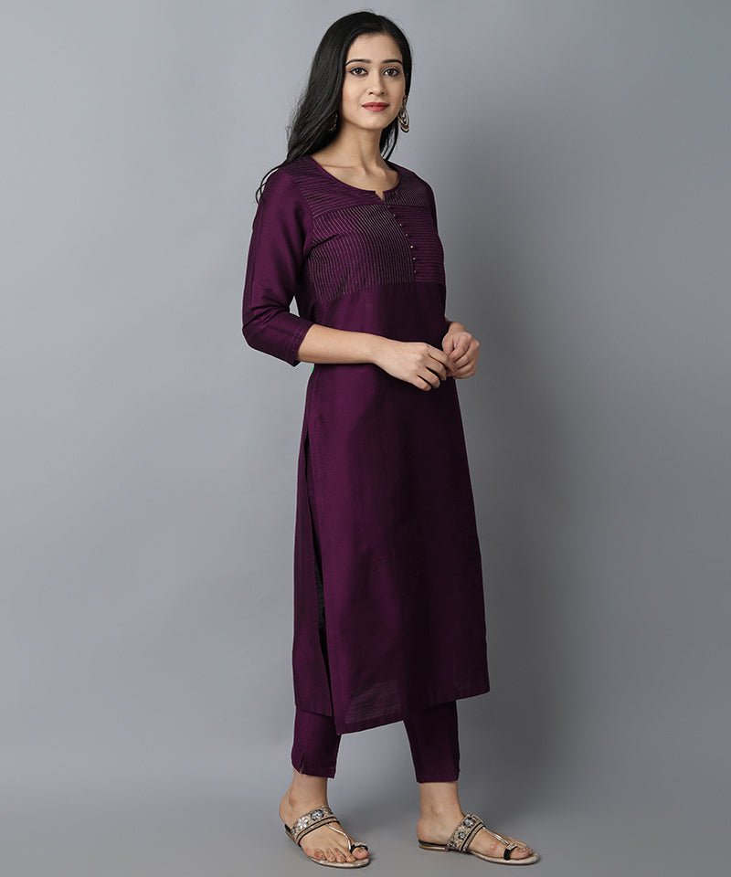 Black Purple Silk Sonapani Kurta Pants Set