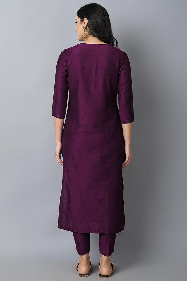 Dark Slate Gray Purple Silk Sonapani Kurta Pants Set