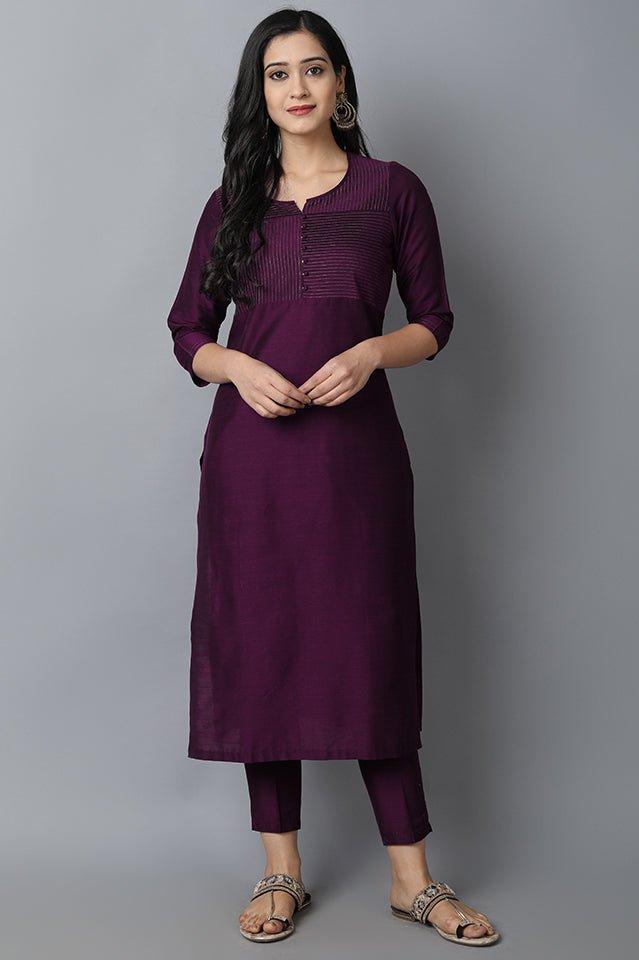 Black Purple Silk Sonapani Kurta Pants Set