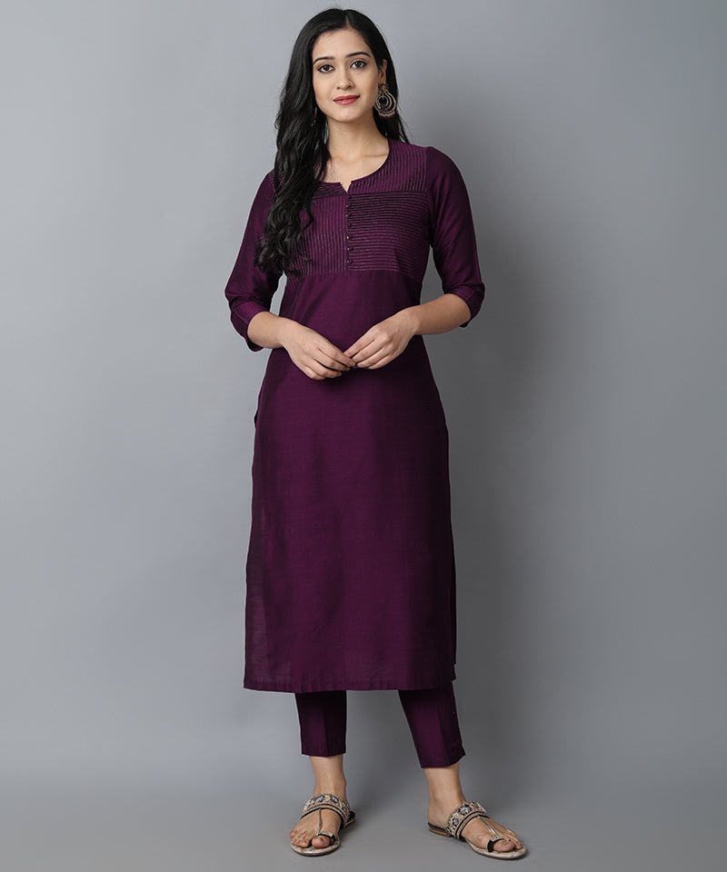 Black Purple Silk Sonapani Kurta Pants Set