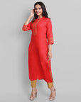 Gray Red Toshani Cotton Silk Kurta