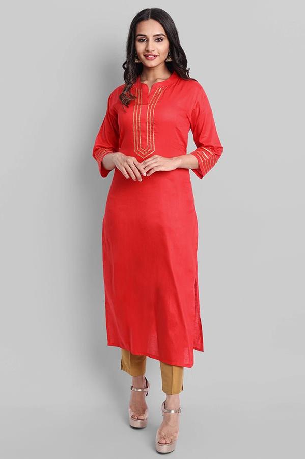 Gray Red Toshani Cotton Silk Kurta