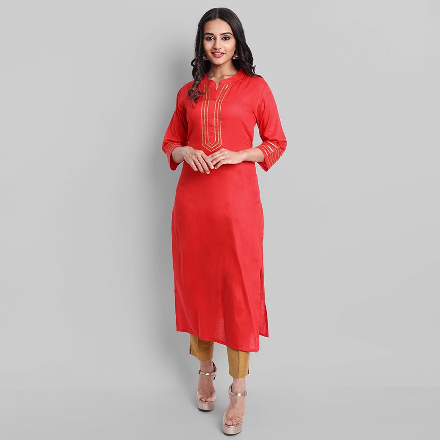 Gray Red Toshani Cotton Silk Kurta