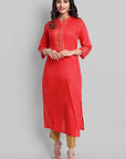 Gray Red Toshani Cotton Silk Kurta