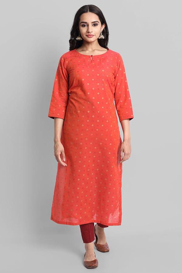 Gray Red Woven Teekee Cotton Kurta