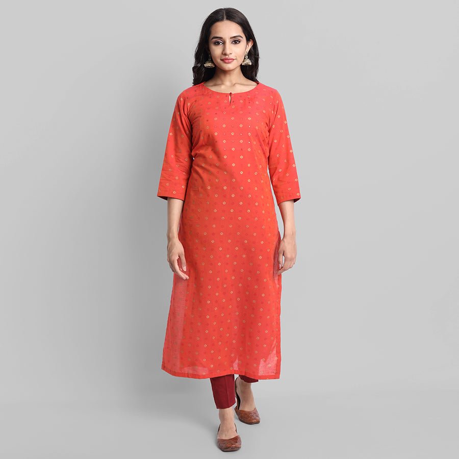 Gray Red Woven Teekee Cotton Kurta