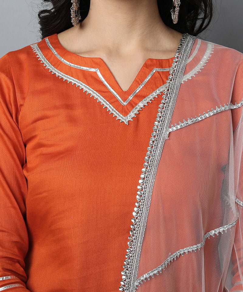 Firebrick Rust Maharani Kurti Gharara Set