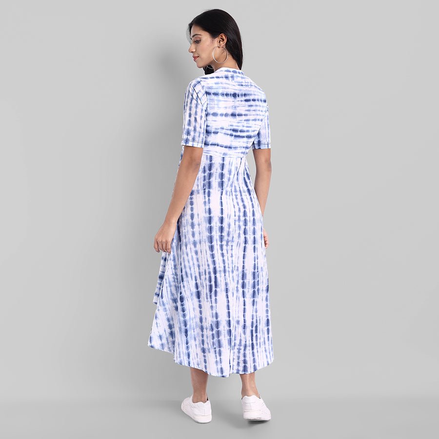 Shibori Print Front Open High-Low Dress